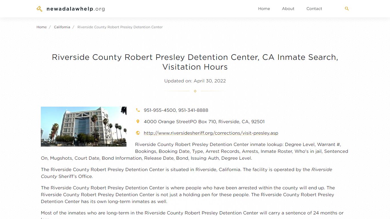 Riverside County Robert Presley Detention Center, CA ...