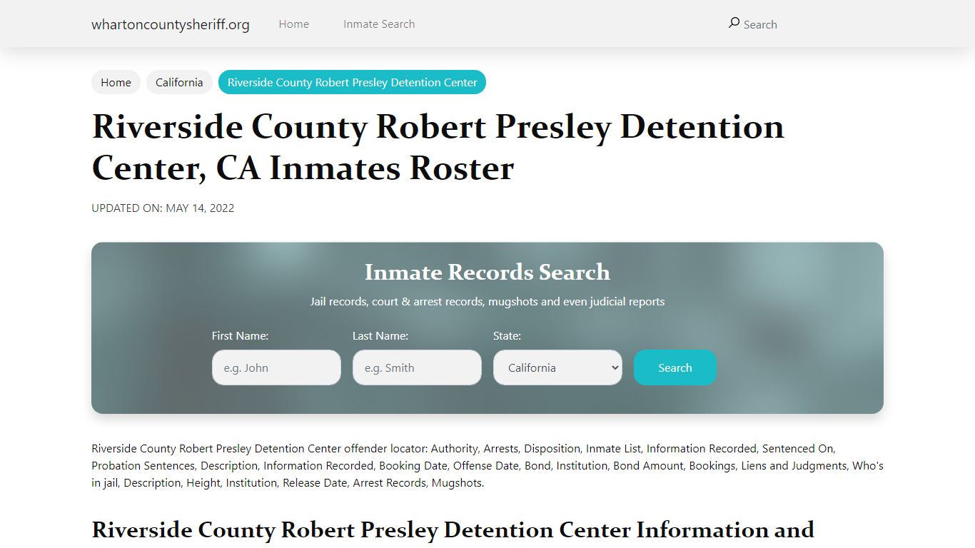 Riverside County Robert Presley Detention Center, CA Jail ...